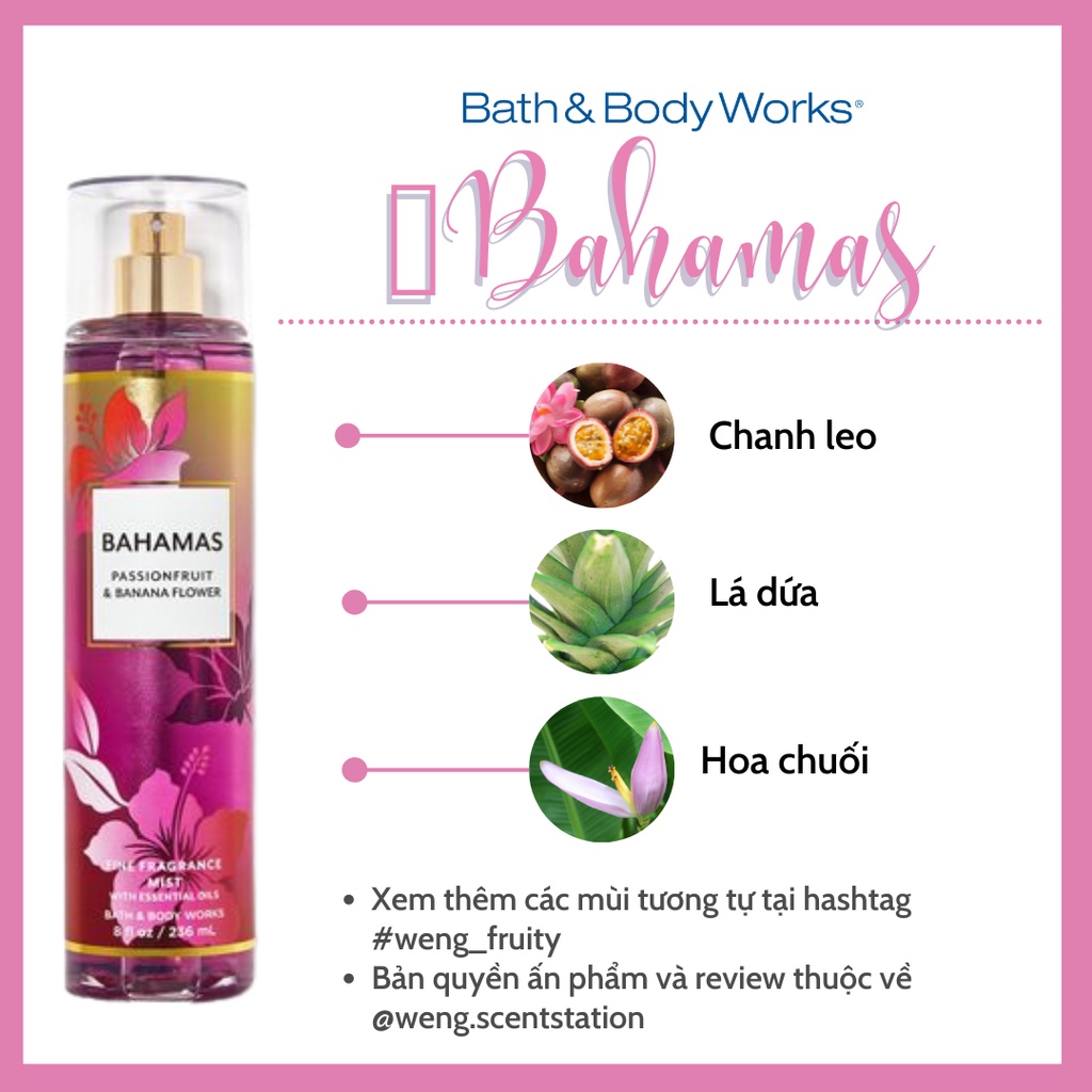 Xịt thơm toàn thân Bath & Body Works mùi Bahamas Passionfruit & Banana Flower