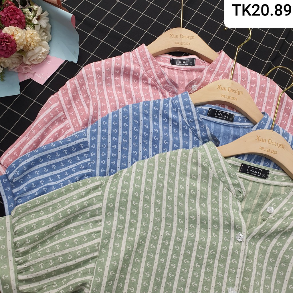 Áo sơ mi nữ kiểu Xuu DesignÁo kiểu nữ cổ tàu tay ngắn chất liệu Chiffon cao cấp -Hàng thiết kế TK20.89