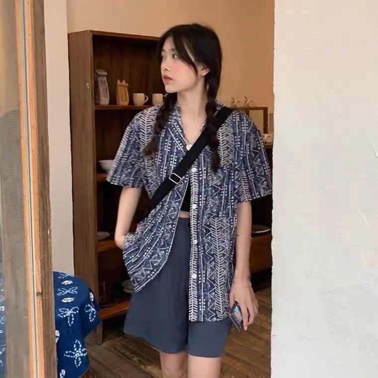 Áo Sơ Mi Tay Ngắn Dáng Rộng Phong Cách Hong Kong Cổ Điển Thời Trang Mùa Hè Hàng Mới Dành Cho Bạn Nữ