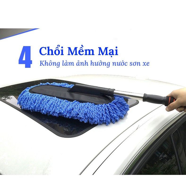 Chổi lau xe ô tô microfiber sợi mềm cán kim loại có thể điều chỉnh độ dài