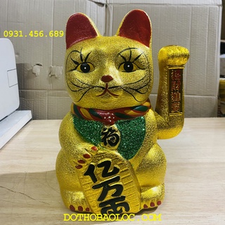 Mèo thần tài sứ kim sa màu vàng cao 21cm