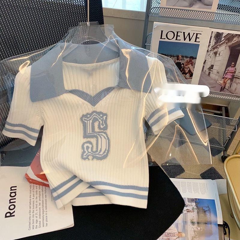 Áo Sweater Ngắn Tay In Chữ Màu Sắc Tương Phản Thời Trang Mùa Hè Cho Nữ