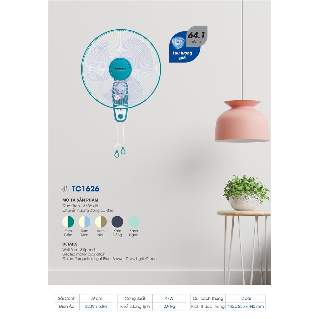 Quạt treo Senko TC1626 - Hàng chính hãng