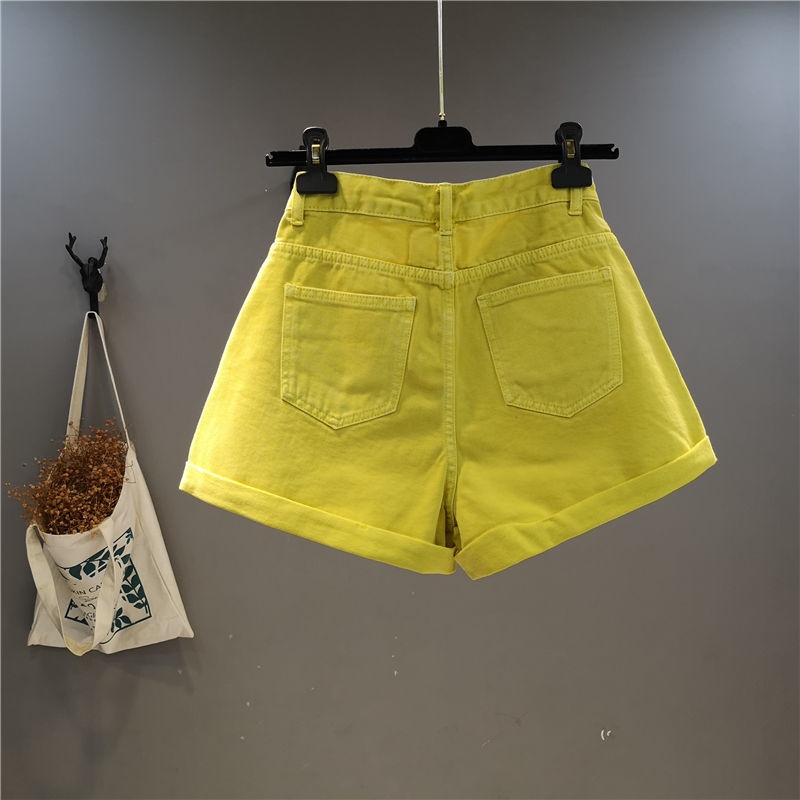 Quần Short Jeans Lưng Cao Ống Rộng Màu Sắc Kẹo Ngọt Thời Trang Cho Nữ