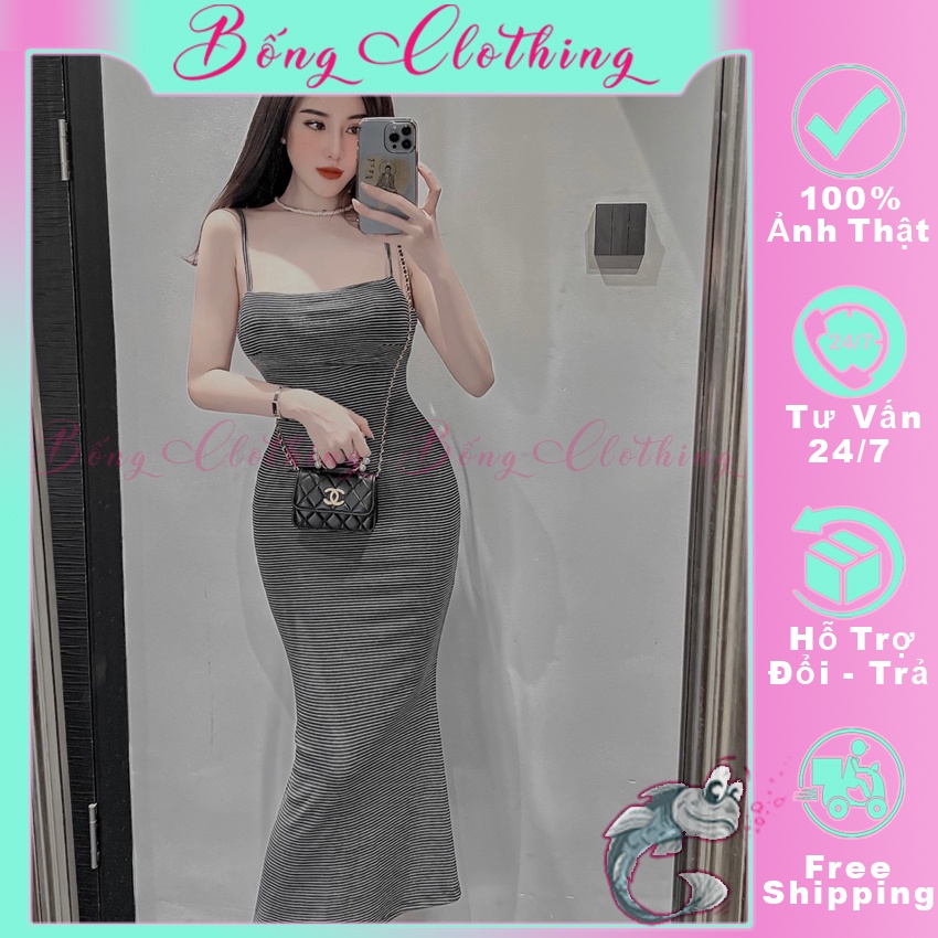 Váy Body 2 Dây BONG Đầm Ôm Body Sợi Bún Dáng Dài Sexy Dự Tiệc Cưới Thun Gân Ba Màu Đen Trắng Hồng