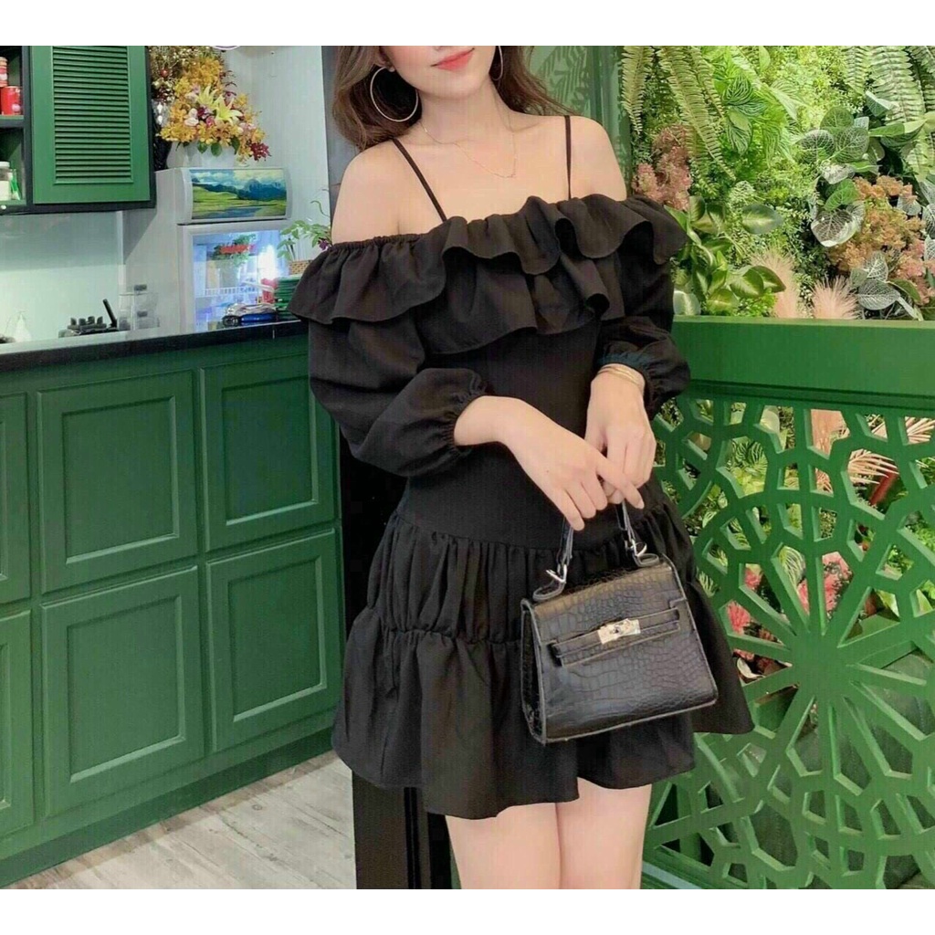 [MỚI] Đầm xoè 2 bèo nhún vai dễ thương cho chị em | BigBuy360 - bigbuy360.vn