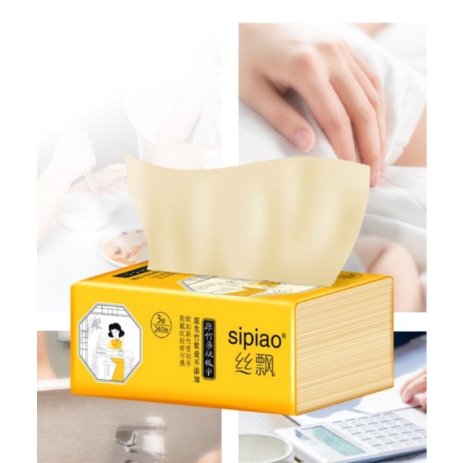 [3LỚP 240 TỜ] GIẤY ĂN SIPIAO LỌAI I - BAO VÀNG CÔ GÁI SƯỜN XÁM