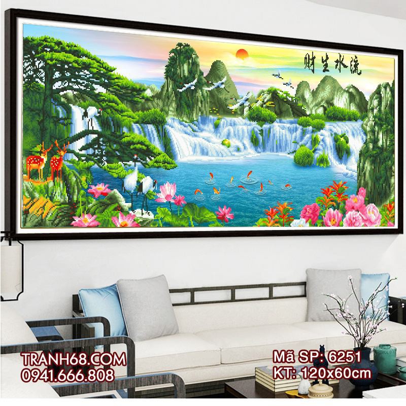 [♥️HOT SALE♥️] Tranh đính đá Lưu Thủy Sinh Tài 6251 khổ nhỏ kích thước 120x60cm