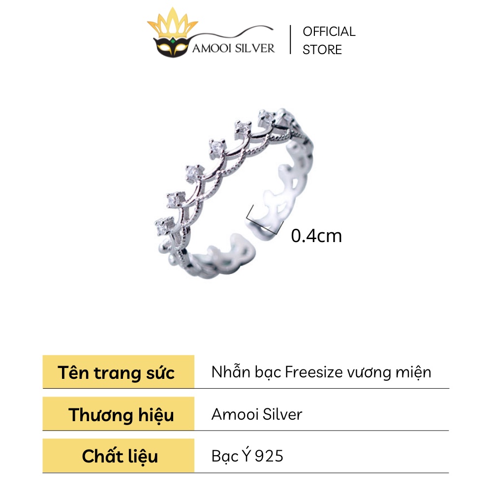 Nhẫn Bạc Cao Cấp S925 Freesize Mẫu Vương Miện Đính Đá - Amooi Silver AN11