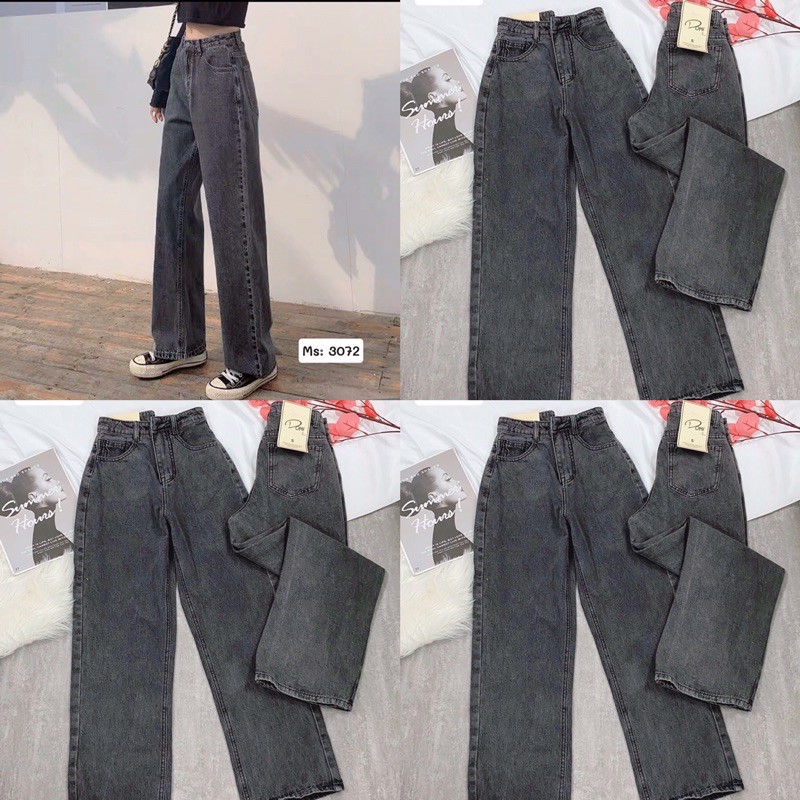 Quần Jeans Nữ Màu Xám - Ống Rộng - Chít Eo -Chất Đẹp - Hàng Được Đổi Size