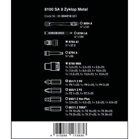 Bộ cần siết kim loại 1/4" Wera 05004018001 8100 sa 8 zyklop metal ratchet set
