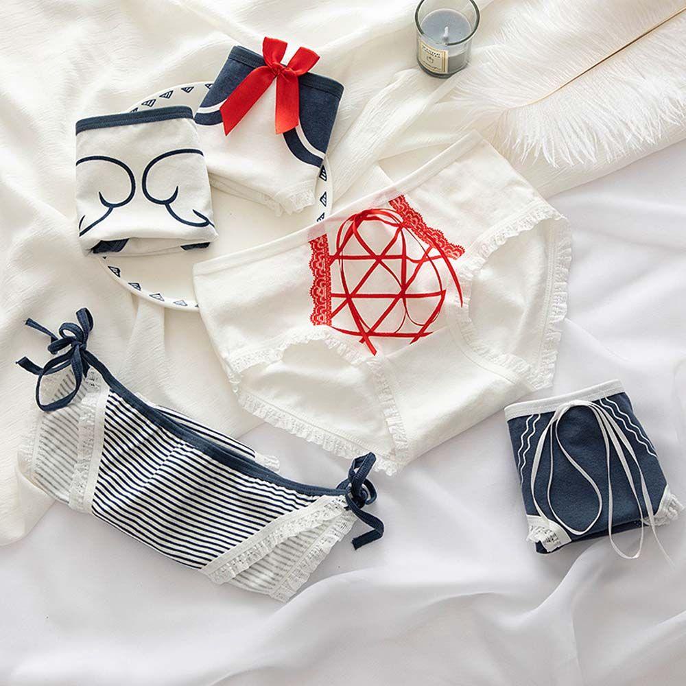 Quần Lót Lưng Vừa Co Giãn Thoáng Khí Phối Ruy Băng Xinh Xắn Cho Nữ