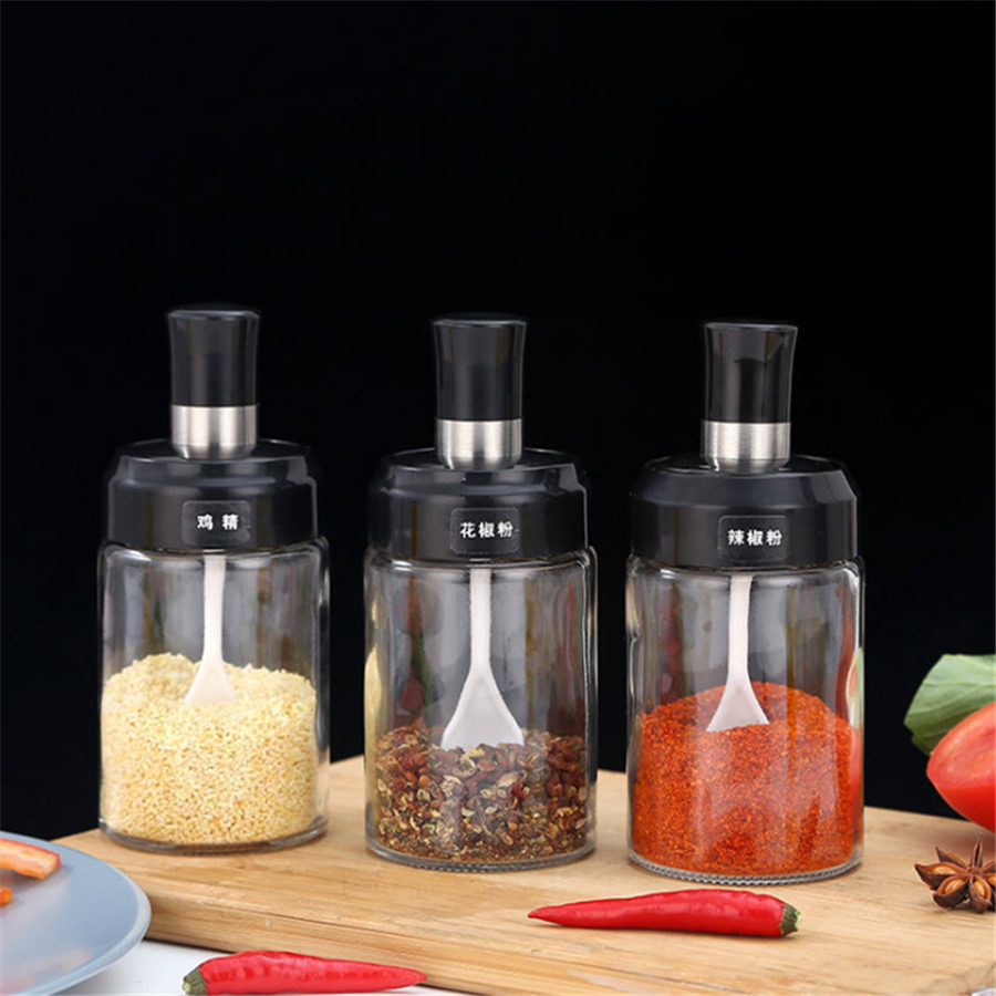 250ml Hũ gia vị Nắp đậy kín Gia vị Cruet Lọ Gia vị Nắp Thìa cho Gia vị Chai Hạt tiêu Bình lắc muối Bảo quản trong nhà bếp