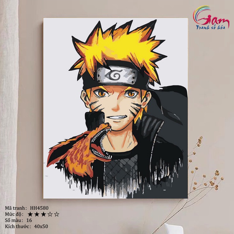 Tranh số hoá tự tô màu anime Naruto mới lọ màu to 5ml + 2 bộ cọ + khung 2.5cm HH4580