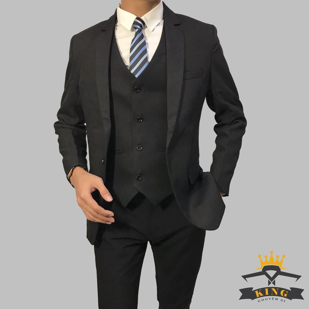 Áo vest đen KING thanh lịch phong cách hàn quốc | Mua áo vest công sở trung niên màu đen cao cấp Z06