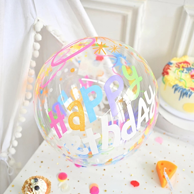 Bong bóng trong suốt bằng PVC kích thước 20inch in chữ Happy Birthday dùng trang trí tiệc