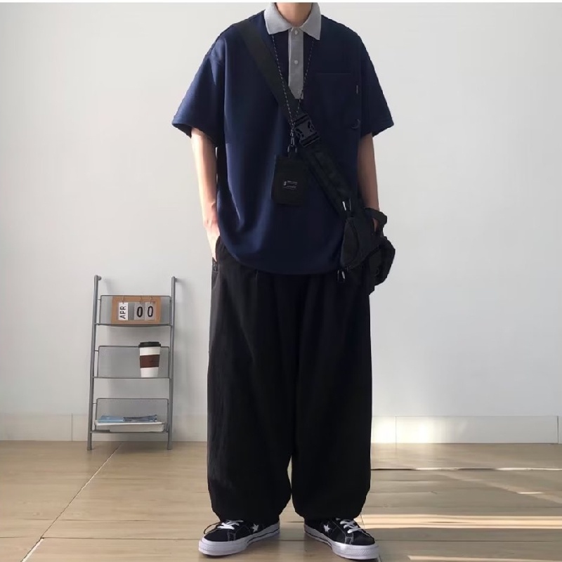Áo Thun polo Tay Ngắn Dáng Rộng Thoáng Khí Phong Cách Nhật Bản Thời Trang Mùa Hè Cho Nam