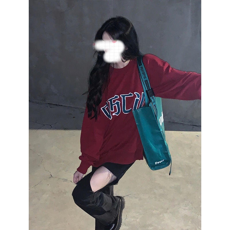 COZOK Áo sweater tay dài cổ tròn dáng rộng dễ phối đồ hợp thời trang