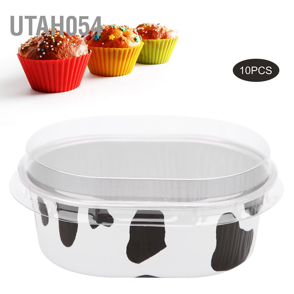 Utah054 10Pcs Disposable Oval&amp;#8209;Shaped Aluminum Foil Cake Baking Cup Mold with Lid Kitchen Accessory