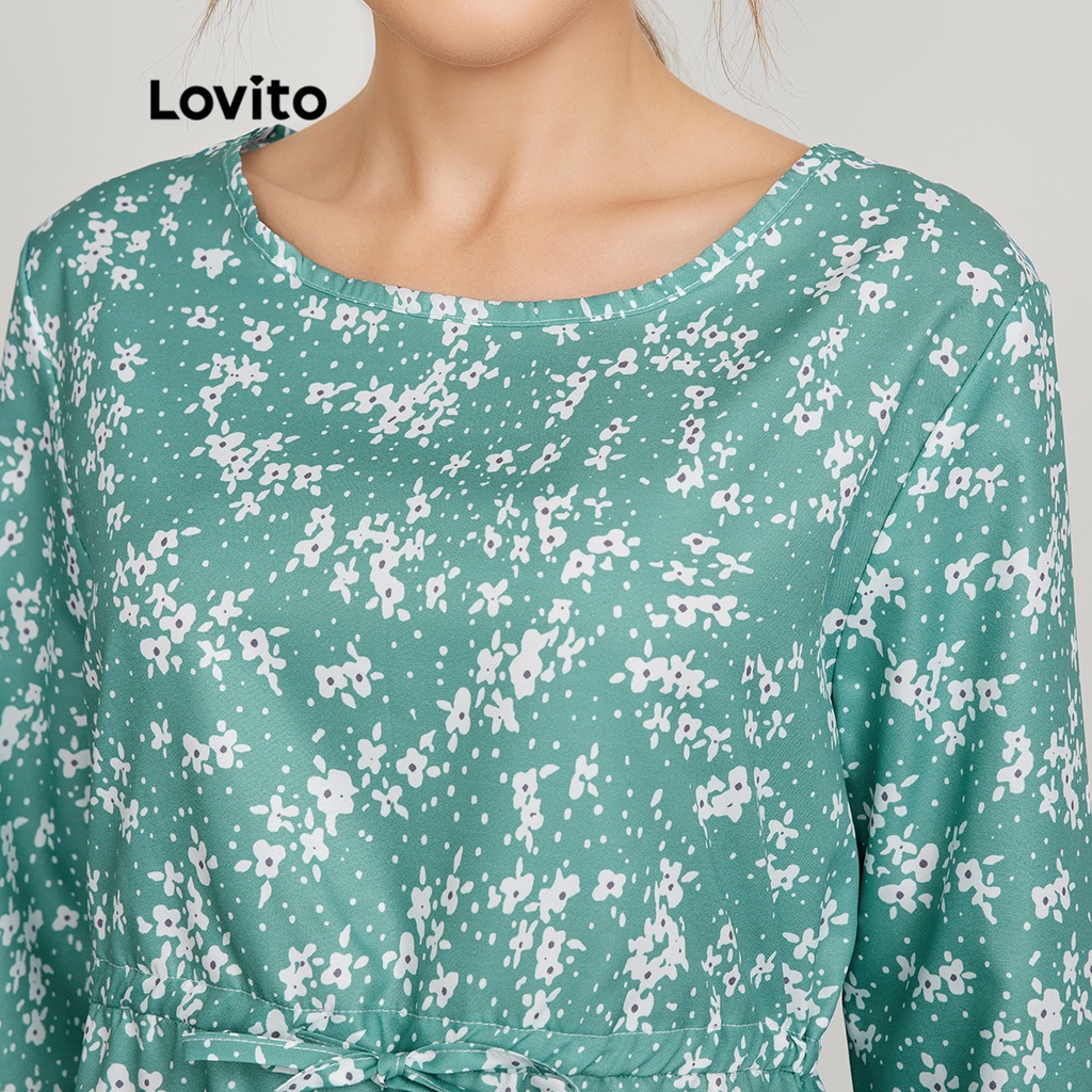 Lovito Áo dây rút hoa L24ED107 (Xanh lá cây)