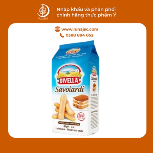 Bánh Sampa Ý Savoiardi DIVELLA gói 400g chuyên làm tiramisu [Bánh Lady Fingers Chính Hãng]
