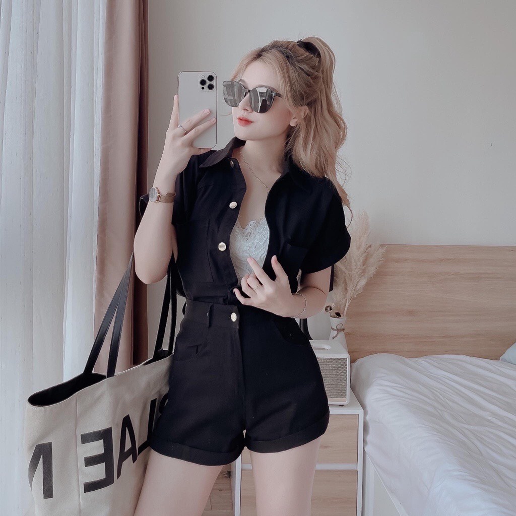 Set jumpsuit liền quần Áo sơ mi cổ đức Thời Trang Giá Xưởng Official