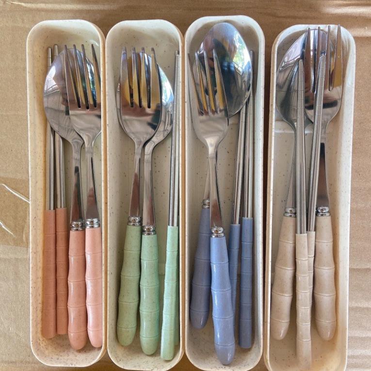 Bộ 3 Món Thìa, Đũa, Dĩa Lúa Mạch Chất Liệu Inox 304 đặc biệt tiện lợi khi mang cơm văn phòng