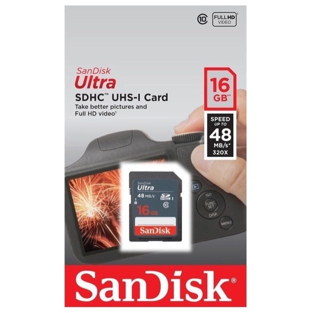 Thẻ nhớ Máy Ảnh SDHC SanDisk Ultra 320x 16GB Class 10 UHS-I 80MB/s (Đen)