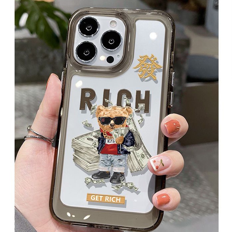 Ốp Điện Thoại Dẻo Viền Đen Họa Tiết Chú Gấu Dễ Thương Cho IPhone 11 12 13 14 Pro Max XR XS X 8 7 6 6S Plus