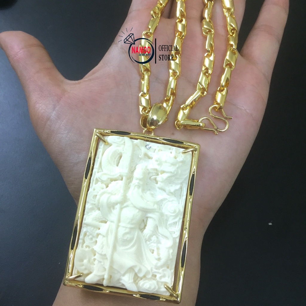 Mặt Dây Chuyền Vàng Nam, Mặt Vòng Cổ Nam Ngọc Trắng Hình Quan Công V663 Namoo Jewelry