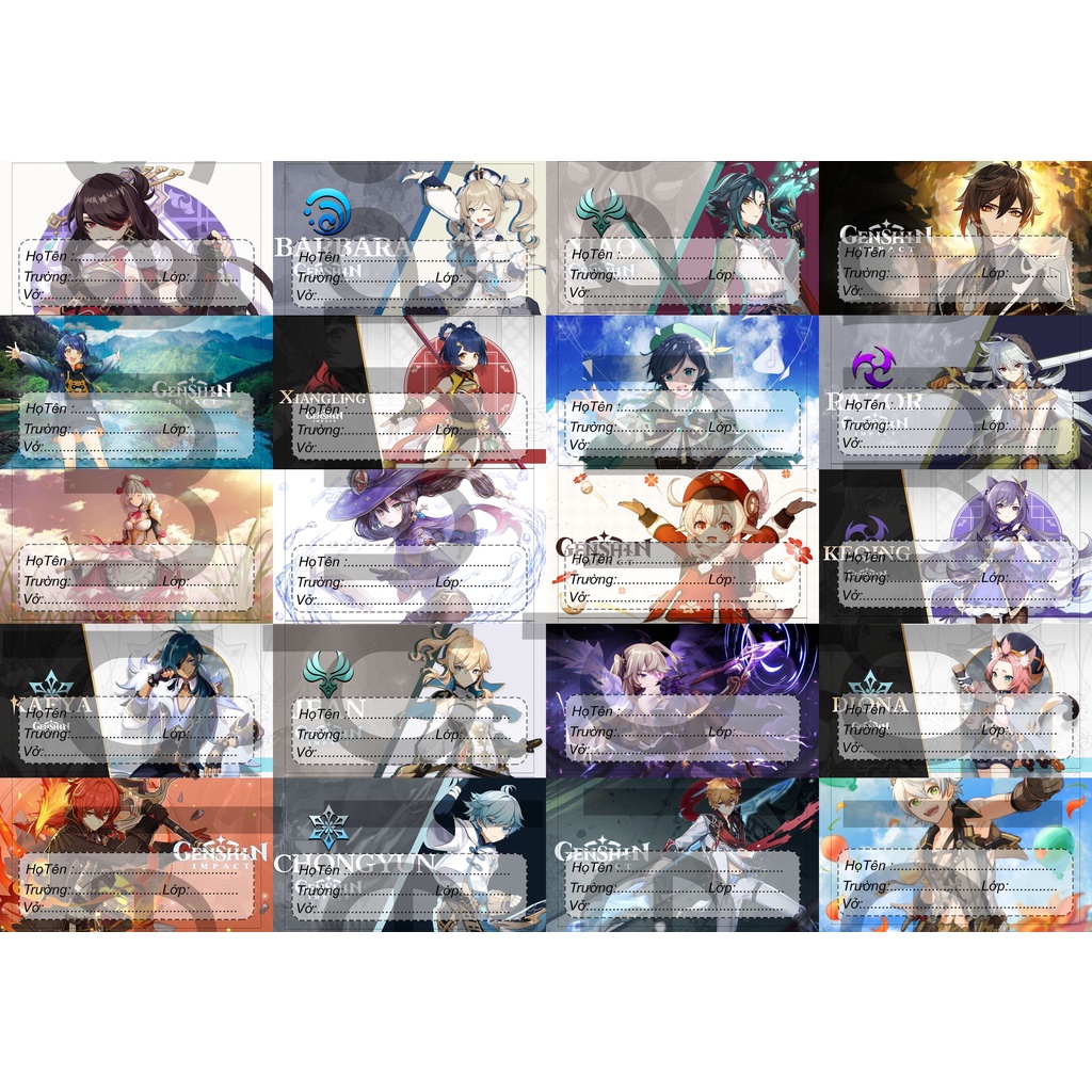 Set 20 nhãn vở IN HÌNH ngẫu nhiên One Piece Kimetsu Jujutsu game chibi phụ kiện học tập