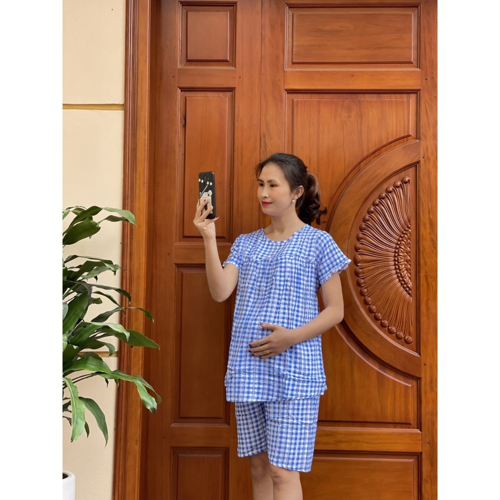Bộ đồ bầu LỬNG bánh bèo mùa hè, chất lanh mềm mát cho mẹ bầu mặc nhà freesize BB