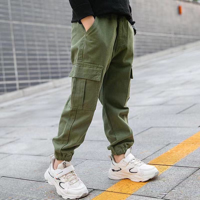 Quần Dài Thể Thao Vải Cotton Cỡ Lớn Thời Trang Xuân Thu Cho Bé Trai