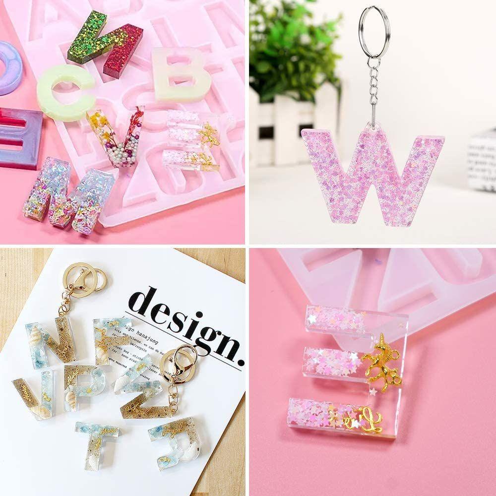 LEISURE Khuôn Làm Móc Khóa Bằng Resin Silica Gel Hình Chữ Cái Và Số