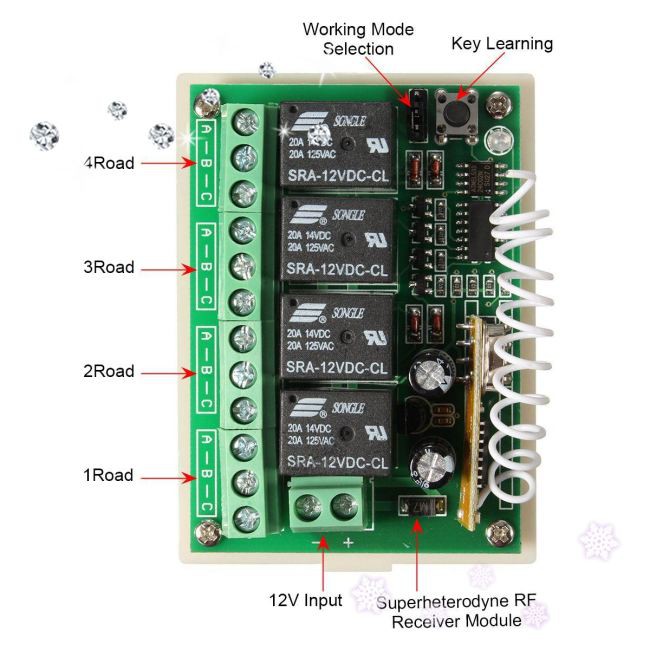 CHANNEL Bảng Mạch Công Tắc Điều Khiển Từ Xa 12v 4ch 433mhz Kèm 2 Phụ Kiện