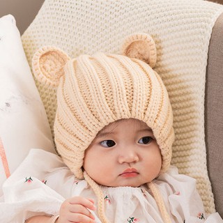 NÓN LEN GẤU CỘT DÂY KUTE CHO BÉ Len37
