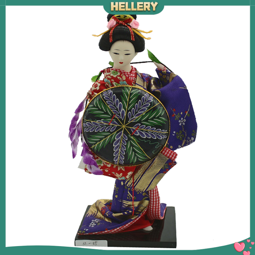 Búp Bê Geisha Mặc Kimono Màu Tím Kích Thước 12inch Kèm Áo Choàng Màu Sắc Dùng Trang Trí Nhà Cửa