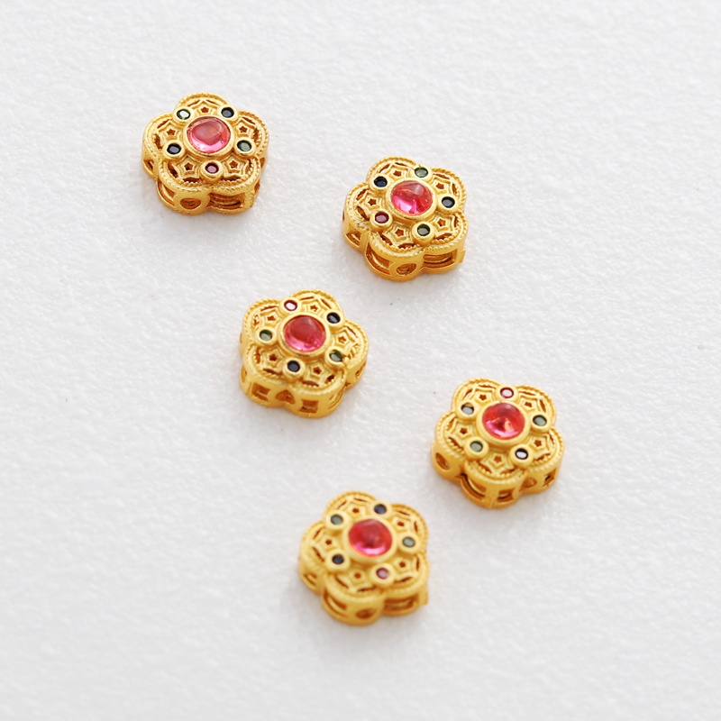 Hạt Đá Zircon Hình Bông Hoa Năm Cánh Rỗng Màu Vàng 18k 10mm Dùng Làm Vòng Tay/Dây Chuyền DIY