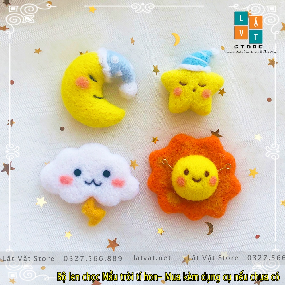 Bộ kit len chọc Mặt Trời tí Hon có hướng dẫn, làm móc khoá, quà tặng đơn giản, needle felting moon, Star DIYS. Giá rẻ