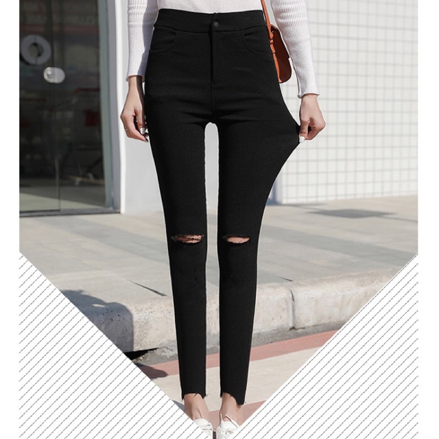 Quần kaki big size skinny lưng cài nút rách gối size đại 60-90kg