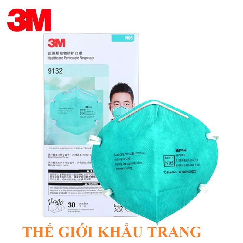 Khẩu trang 3M N95 NIOSH 9132 chuyên dùng cho phẫu thuật, lọc bụi mịn và siêu mịn PM 0.3