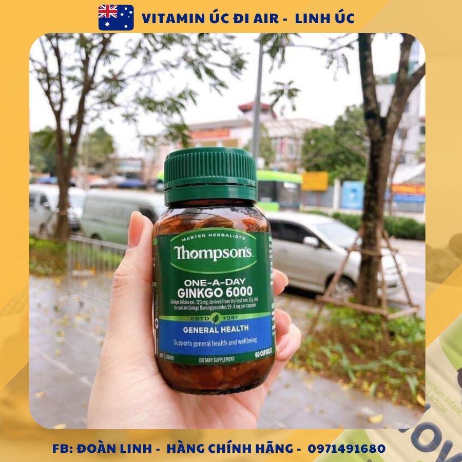 Viên bổ não Ginkgo 6000mg Thompson’s của Úc 60 viên, Hàng Úc Đi Air, Date xa, Ginkgo Biloba 6000mg Thompson's
