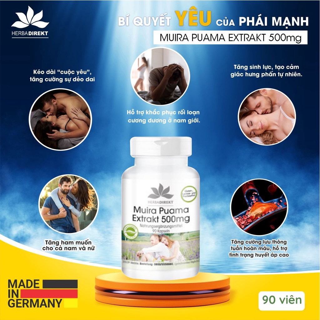 [Hỏa Tốc HCM] Viên uống tăng cường sinh lực Herbadirekt Muira Puama - 90 viên - Đức Chính Hãng