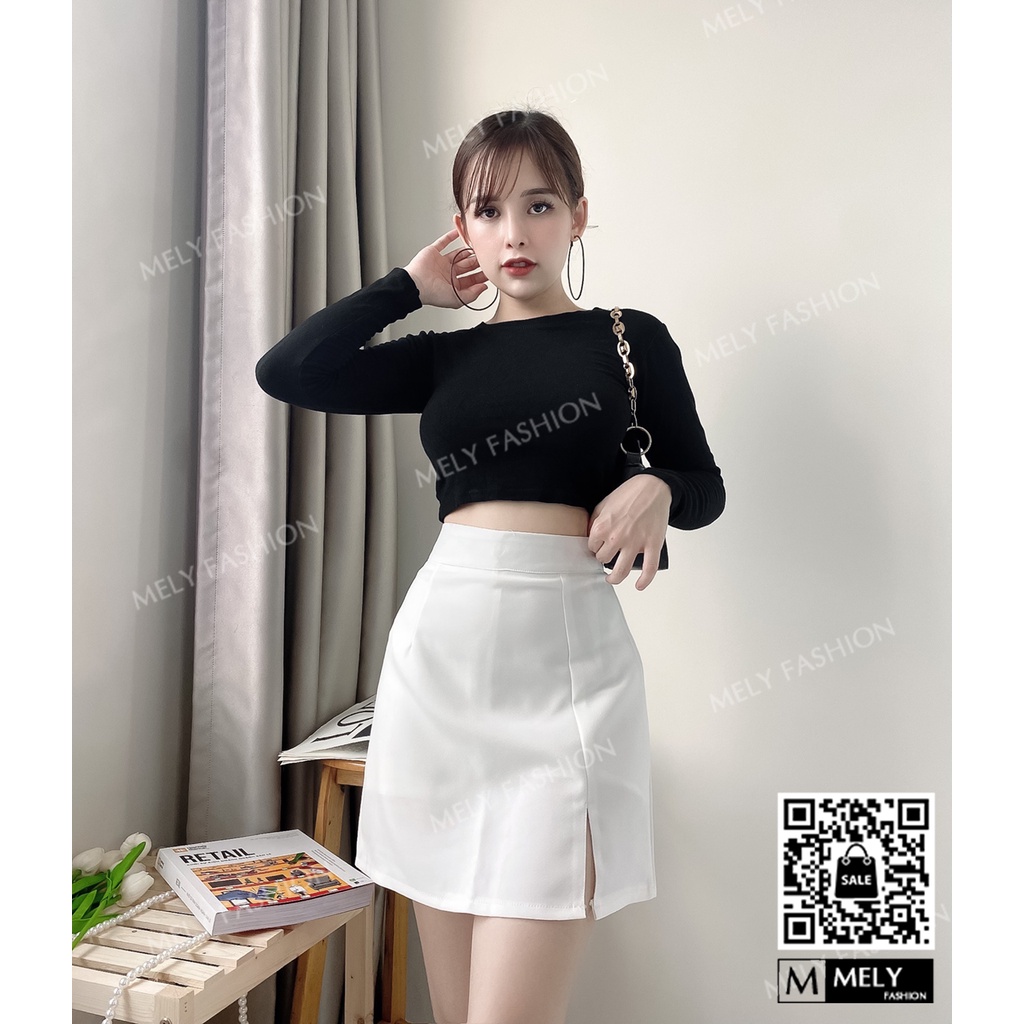 Chân váy ngắn chữ A lưng cao phong cách công sở xẻ 1 bên sang trọng vô cùng tôn dáng Mely Fashion CV04