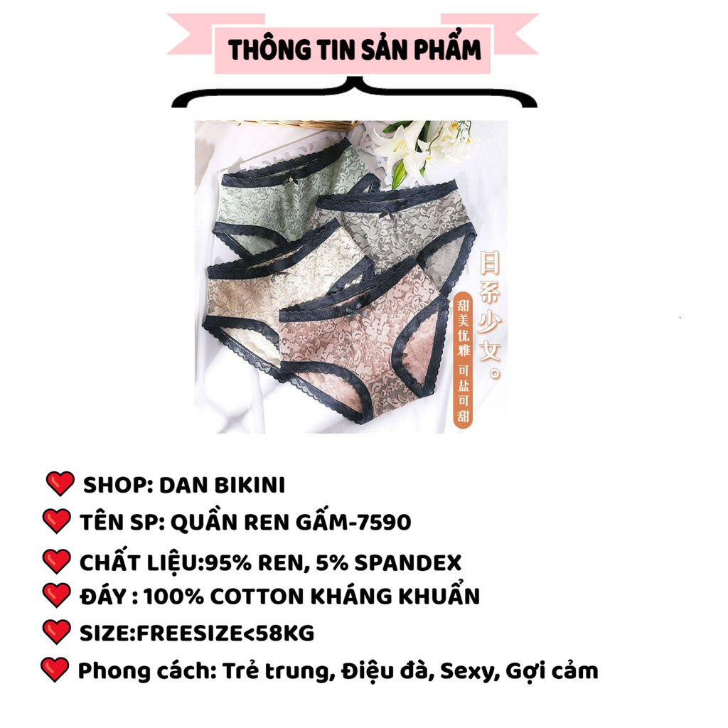 Quần Lót Nữ Ren Gấm Sexy phối viền ren gợi cảm quyến rũ tôn dáng sexy mẫu 7590