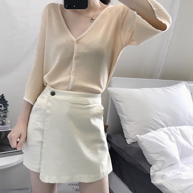 Chân Váy Chữ A Lưng Cao Màu Trơn Thời Trang Mùa Hè Cho Nữ