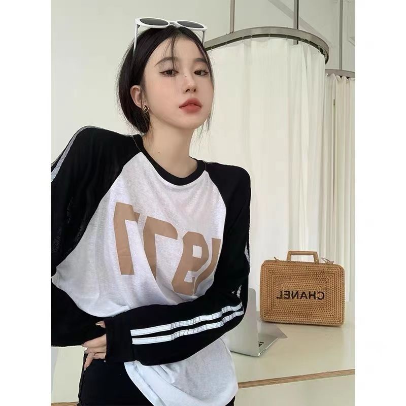 Jiashucheng Áo Thun Nữ Dài Tay Cổ Tròn Form Rộng Thời Trang Hàn