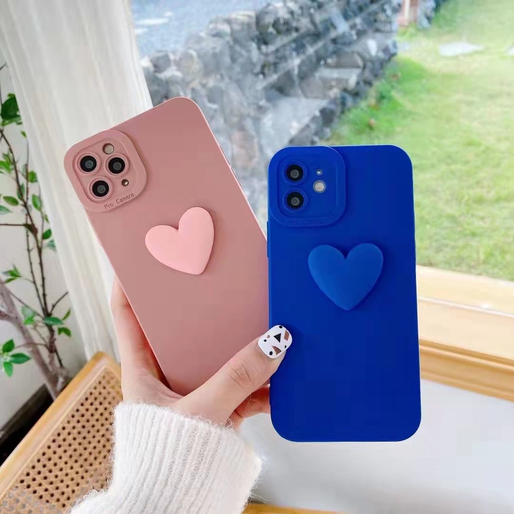 Ốp điện thoại viền nổi trái tim vuông hồng cho For iPhone 11 Pro Max X Xr Xs Max 7 8 6 6s Plus SE 2020 TPU trơn dẻo mềm