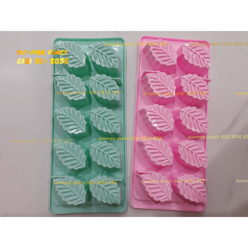 Khuôn 10 lá dài / khay đá gân lá thạch phô mai rau câu trà sữa kẹo - Leaf shape ice cube tray mold