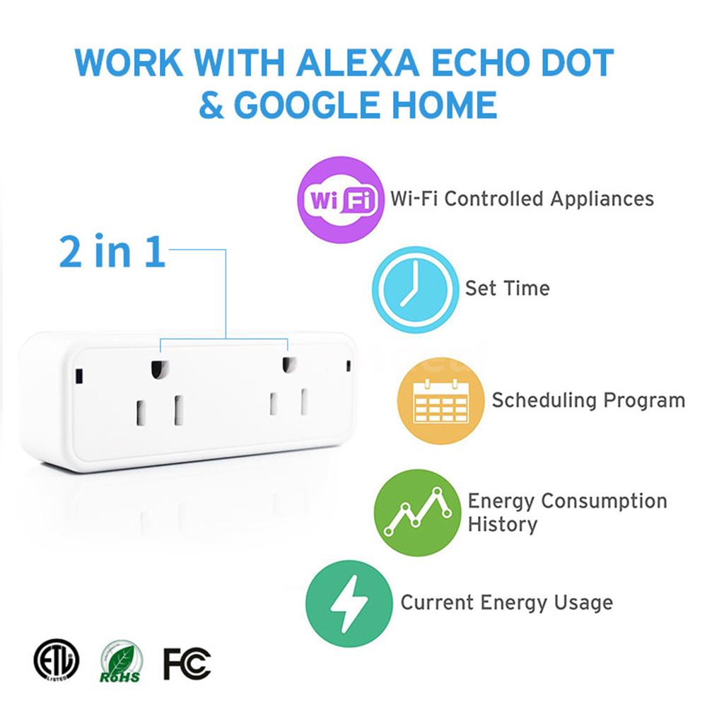 Ổ Cắm Thông Minh 2 Trong 1 Kết Nối Wifi Điều Khiển Qua Ứng Dụng Alexa Google Home